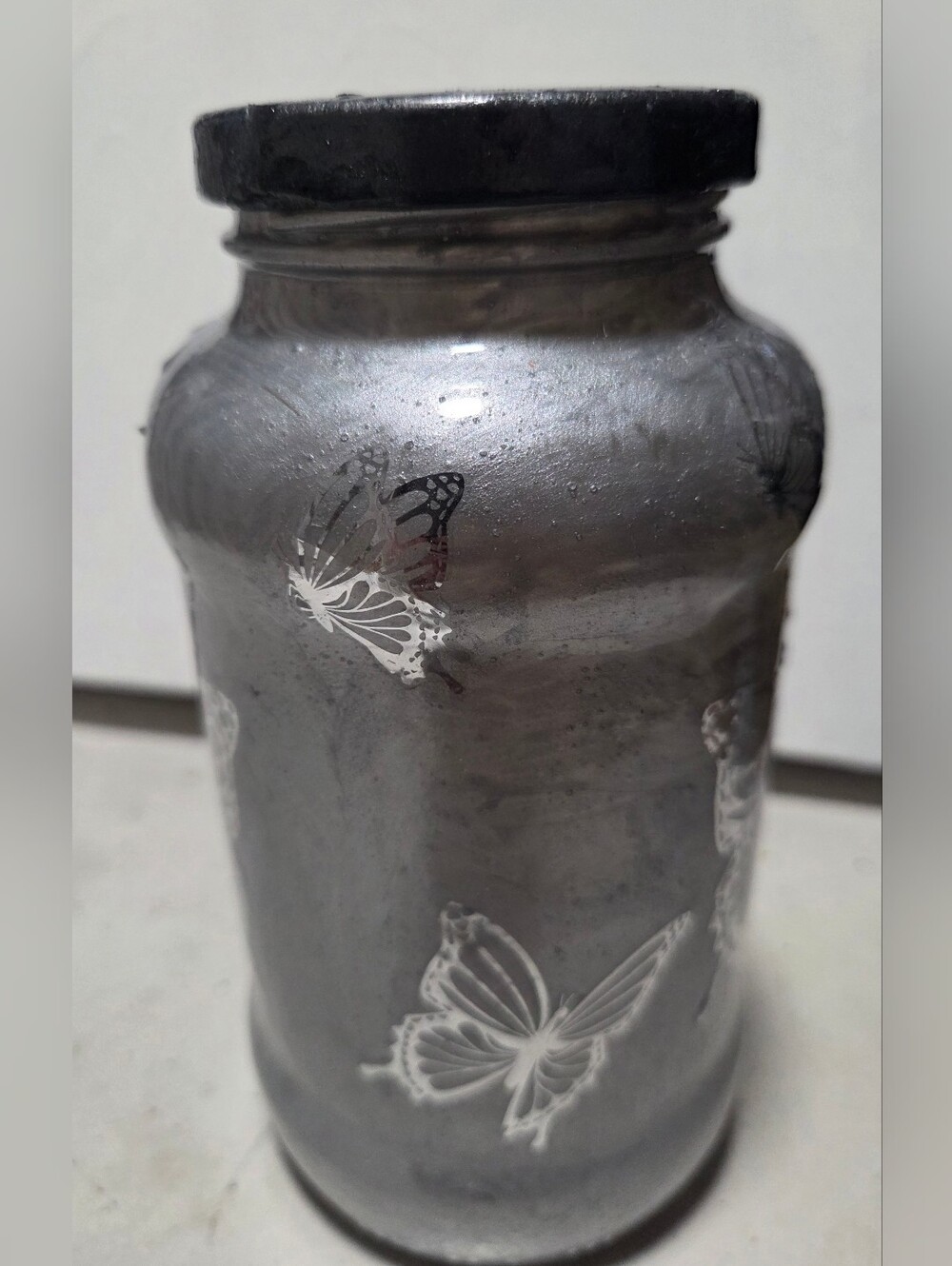 Handcrafted Silver Butterfly Decorative Jar - Home Accent